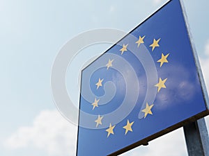 Border Sign of EuropeÂ European Union Flag and EU Border